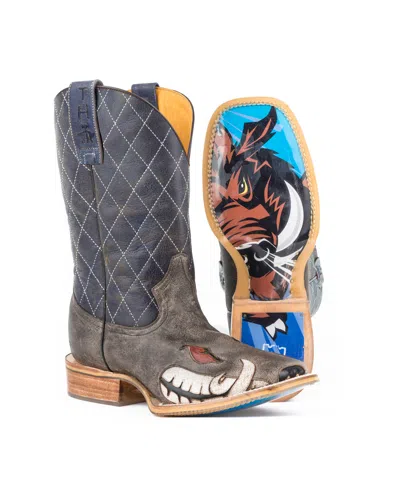 Pre-owned Tin Haul Mens Brown/blue Leather Not Boaring Cowboy Boots