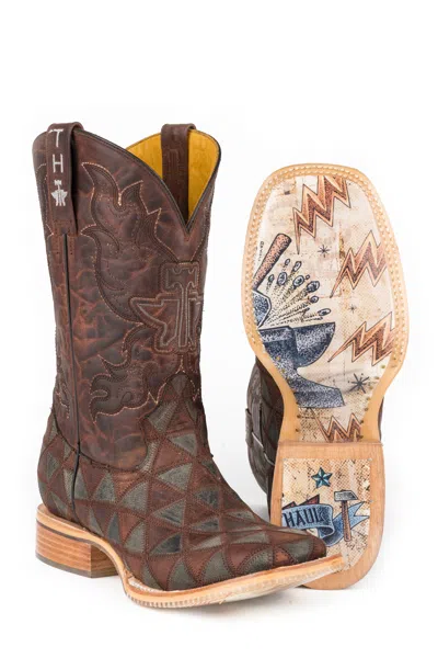 Pre-owned Tin Haul Mens Brown/grey Leather Anvil Of Power Cowboy Boots In Gray