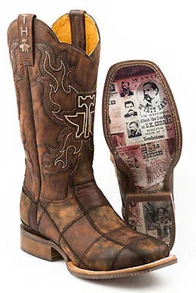 Pre-owned Tin Haul Mens Cognac Leather Dead Or Alive Cowboy Boots In Brown