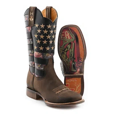 Pre-owned Tin Haul Mens Open Season Sqtoe Boots In Brown