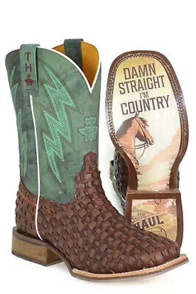 Pre-owned Tin Haul Mens Tangled Country Brown Leather Cowboy Boots