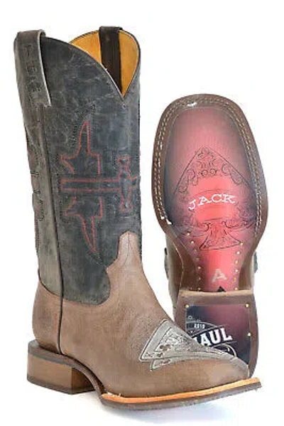 Pre-owned Tin Haul Mens Winning Blackjack Brown Leather Cowboy Boots