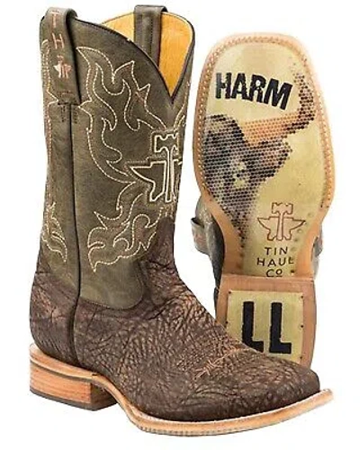 Pre-owned Tin Haul Take No Bull Western Boot - Broad Square Toe - 14-020-0007-0361 Br In Brown