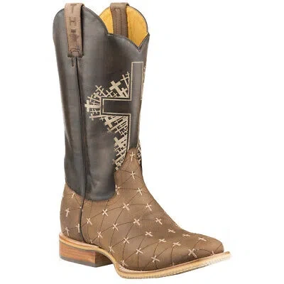 Pre-owned Tin Haul The Gospel Square Toe Cowboy Mens Brown Casual Boots 14-020-0077-0426