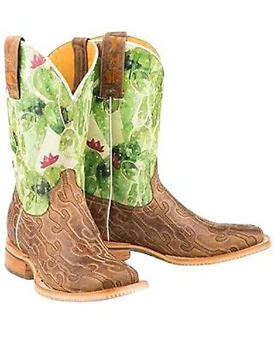 Pre-owned Tin Haul Women's Cacstitch Western Boot - Broad Square Toe - 14-021-0007-1370 Ta In Brown