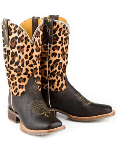 Pre-owned Tin Haul Women's Wild Cat Western Boot - Broad Square Toe - 14-021-0007-1530 Br In Brown