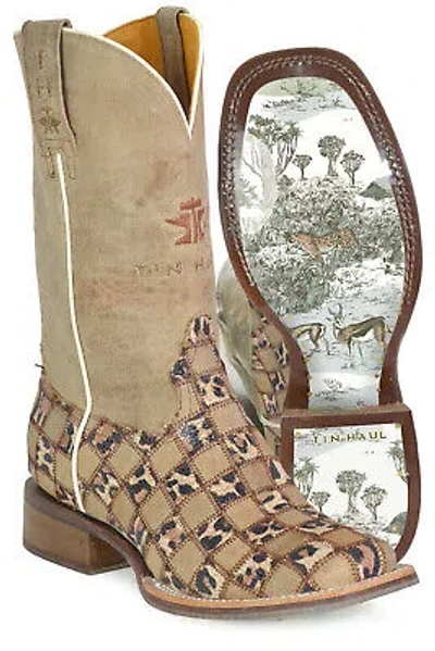 Pre-owned Tin Haul Womens Cheetah Chick Tan/cheetah Leather Cowboy Boots