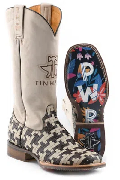 Pre-owned Tin Haul Womens Houndstooth Pwr Multi-color Leather Cowboy Boots In Multicolor