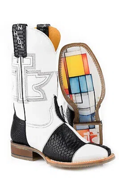 Pre-owned Tin Haul Womens Mondrian Black/white Leather Cowboy Boots