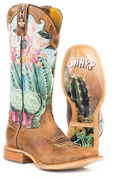 Pre-owned Tin Haul Womens Multi-color Leather Cactilicious Cowboy Boots In Multicolor