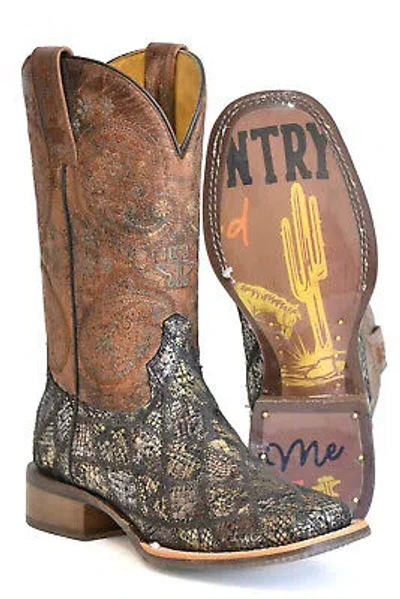 Pre-owned Tin Haul Womens Paisley Python Multi-color Leather Cowboy Boots In Multicolor