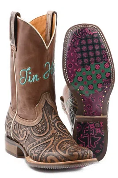 Pre-owned Tin Haul Womens Paisley Queen Multi-color Leather Cowboy Boots In Multicolor