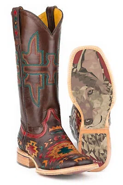 Pre-owned Tin Haul Womens South By Wolf Multi-color Leather Cowboy Boots