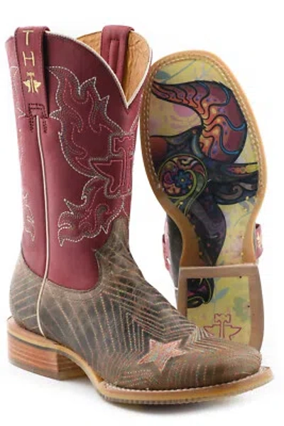 Pre-owned Tin Haul Womens Super Nova Star Multi-color Leather Cowboy Boots In Multicolor