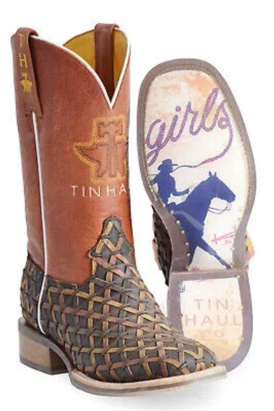 Pre-owned Tin Haul Womens Weaving Time Multi-color Leather Cowboy Boots In Multicolor