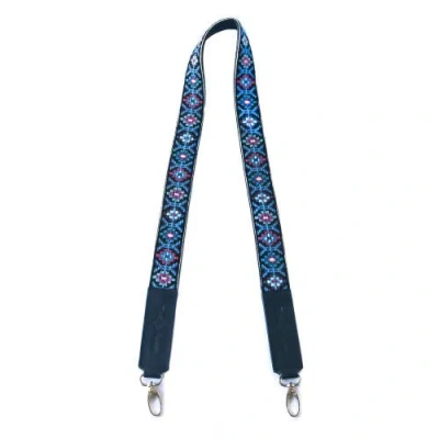 Tin Marin Mai Woven Bag Strap In Blue & Pink With Black Leather