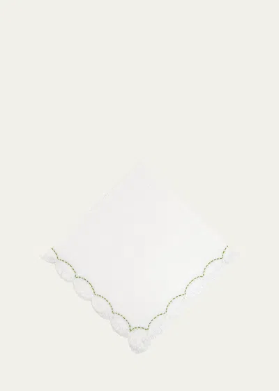Tina Chen Designs Green Petal Embroidered Napkin In White Bali