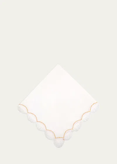 Tina Chen Designs Orange Petal Embroidered Napkin In White