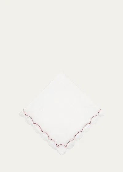Tina Chen Designs Red Petal Embroidered Napkin In White Red