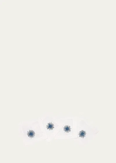 Tina Chen Designs Starbust Blue Cocktail Napkins, Set Of 4 In Whitequarry