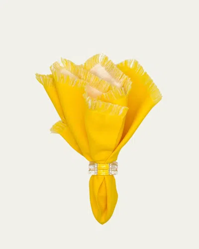 Tina Chen Designs Yellow Double-sided Fringe Napkin In Yellowivory