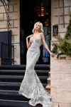 Tina Holly Bb001 Long Sequin Fitted Floral Formal Prom Dress In Gray