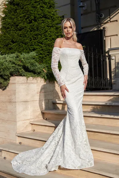 Tina Holly Bb007 Bridal Lace Long Sleeve Mermaid Wedding Dress In White