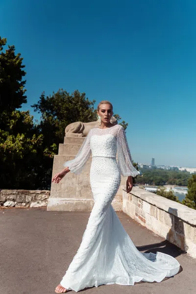 Tina Holly Bb016 Long Sleeve Mermaid Wedding Dress In White