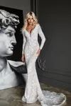 Tina Holly Bb023 Long Sleeve Sequin Mermaid Wedding Dress In White