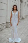 Tina Holly Bb052 Fitted Long Sequin Mermaid Boho Wedding Dress In White