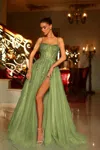 Tina Holly Te216 Ball Gown Long Formal Slit Prom Dress In Green