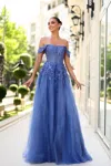 Tina Holly Te232 Ball Gown Prom Long Formal Glitter Floral Lace Dress In Blue