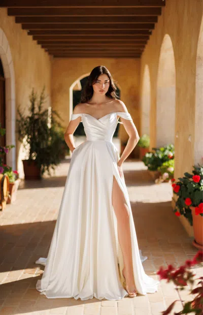 Tina Holly Te565 Pleated Long Bridal A Line Wedding Dress In Multi