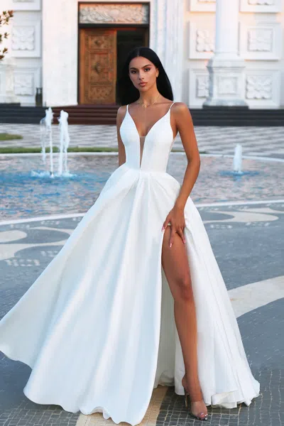 Tina Holly Tf002 Long Slit A Line Wedding Dress In White