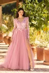Tina Holly Tf318f Long Floral Lace Formal Evening Dress In Pink