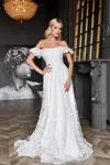 Tina Holly Tk023w Long Glitter Sequin A Line Wedding Dress In White