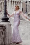 Tina Holly Tk209 Beaded Mermaid Long Sleeve Formal Dress In Pink