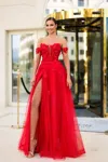 Tina Holly Tk582 Long A Line Formal Beaded Lace Prom Dress In Red