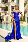 Tina Holly Tk583 Long Slit Formal Lace Applique Mermaid Prom Dress In Blue