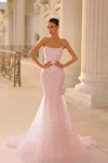 Tina Holly Tk807 Beaded Lace Long Formal Prom Dress In Pink