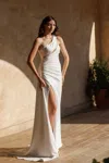 Tina Holly Tt001w Long Bridal Fitted Ruched Slit Wedding Dress In White