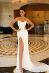 Tina Holly Tt003w Bridal Long Pleated Slit Wedding Dress In White