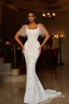 Tina Holly Tw111 Long Mermaid Sequin Detachable Sleeve Wedding Dress In White