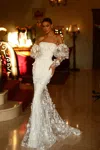 Tina Holly Tw121w Long 3d Lace Mermaid Detachable Sleeves Wedding Dress In Red