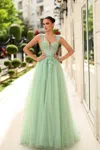 Tina Holly Tw500 Long Formal Lace Applique A Line Prom Dress In Green