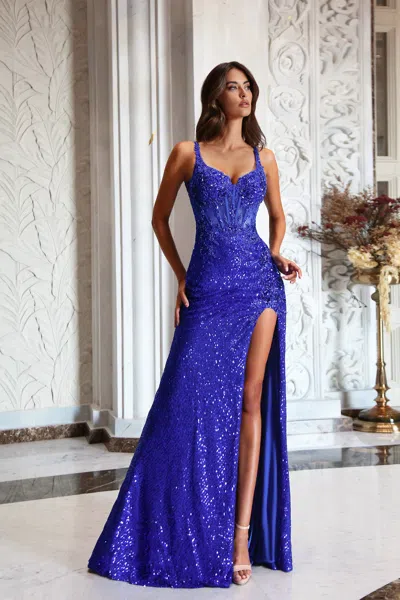 Tina Holly Tw612 Long Formal Sequin Prom Dress In Blue