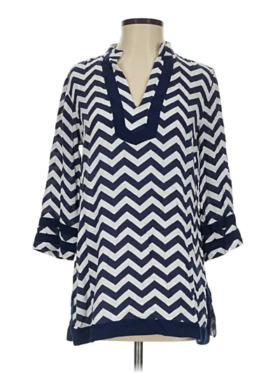 Pre-owned Tina Stephens 3/4 Sleeve Blouse In Blue