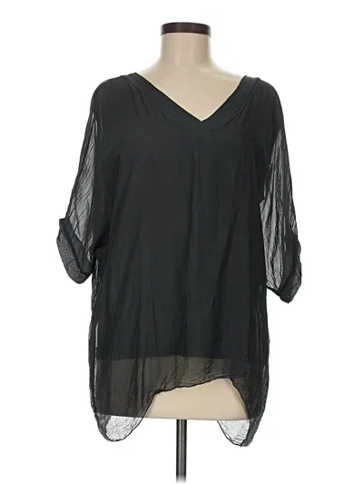 Pre-owned Tina Stephens 3/4 Sleeve Silk Top Black V Neck Tops