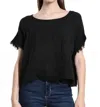 Tina Stephens Italy Candi Frayed Sleeve Top In Black In Black