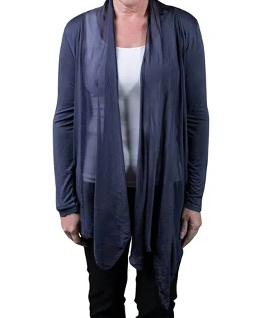 Tina Stephens Italy Carla Open Cardigan With Silk Trim In Navy In Blue